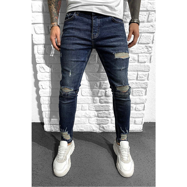 Ripped Denim Slim-Fit with Knee Zips