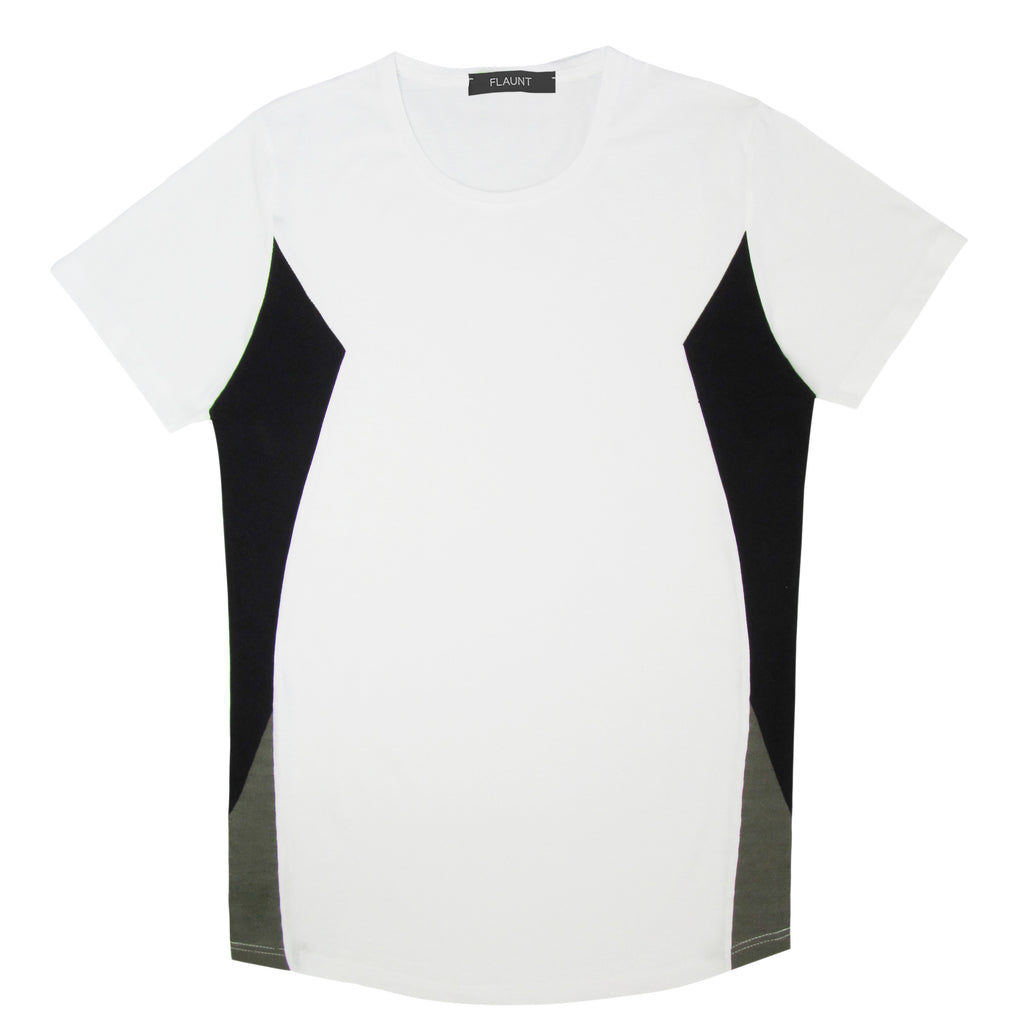Black Panelled White Oversized Crew T-Shirt